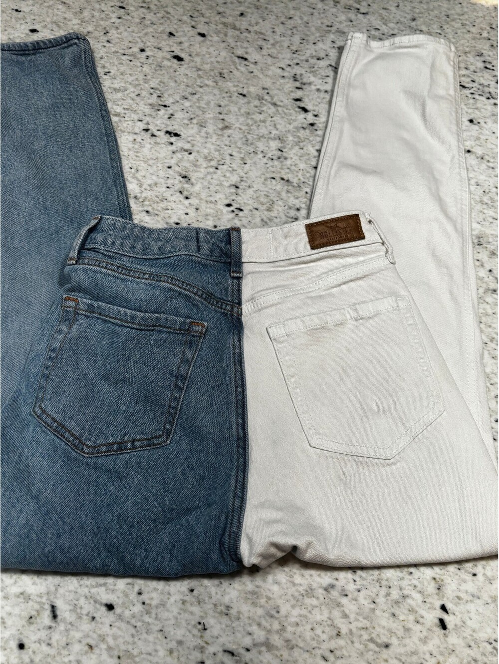 Hollister Ultra High Rise Mom Jeans 0R W24 L27 Blue White Colorblock